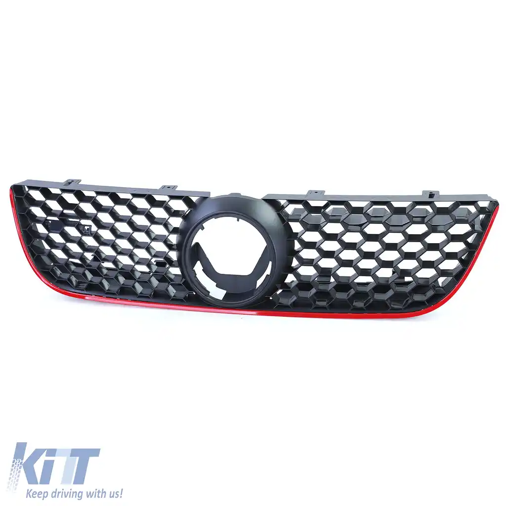Grilă sport din fagure cu accente roșii, potrivită pentru VW Polo 9N3 05-09, inclusiv GTI-image-6191056