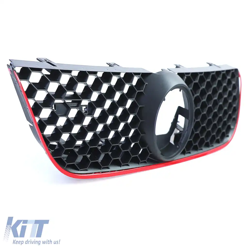 Grilă sport din fagure cu accente roșii, potrivită pentru VW Polo 9N3 05-09, inclusiv GTI-image-6191057
