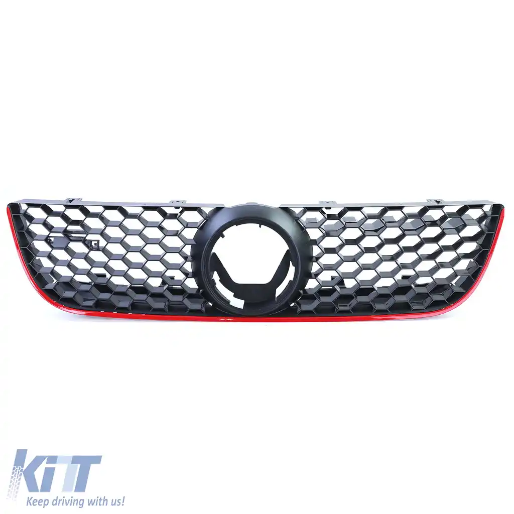 Grilă sport din fagure cu accente roșii, potrivită pentru VW Polo 9N3 05-09, inclusiv GTI-image-6191059