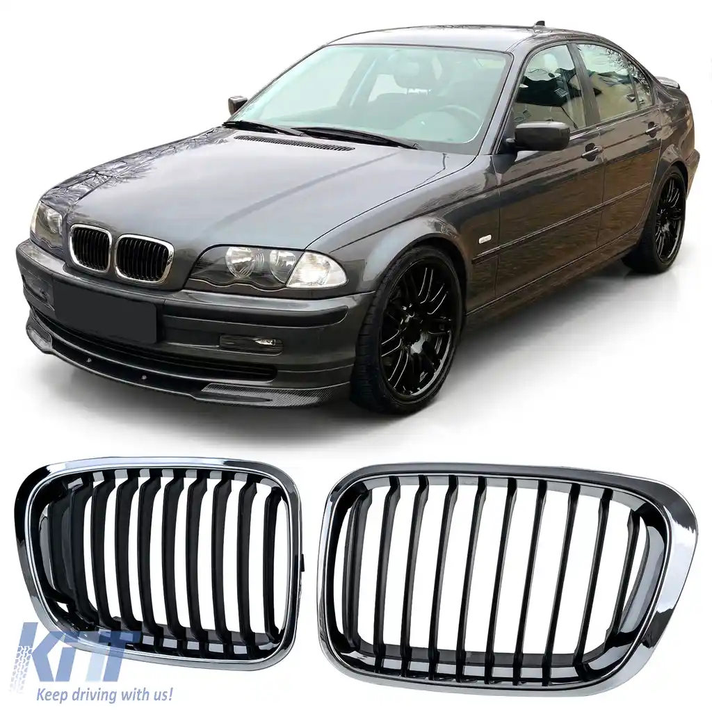 Grilă sport față crom negru, potrivită pentru BMW Seria 3 E46 pre-facelift 1998-2001