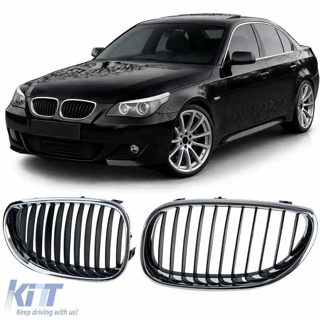 Grilă sport față, crom negru, potrivită pentru BMW Seria 5 E60 E61 2003-2010