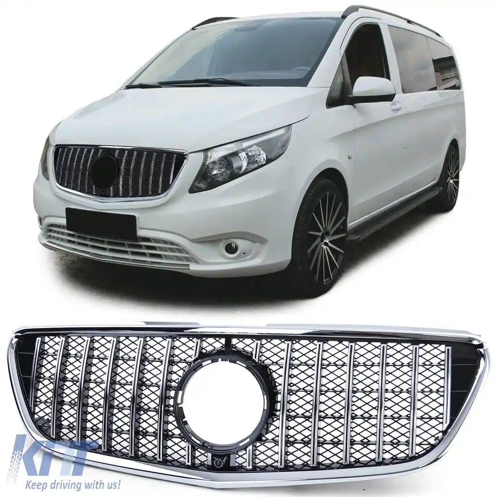 Grilă sport față neagră cromată, potrivită pentru Mercedes Vito W447 14-19