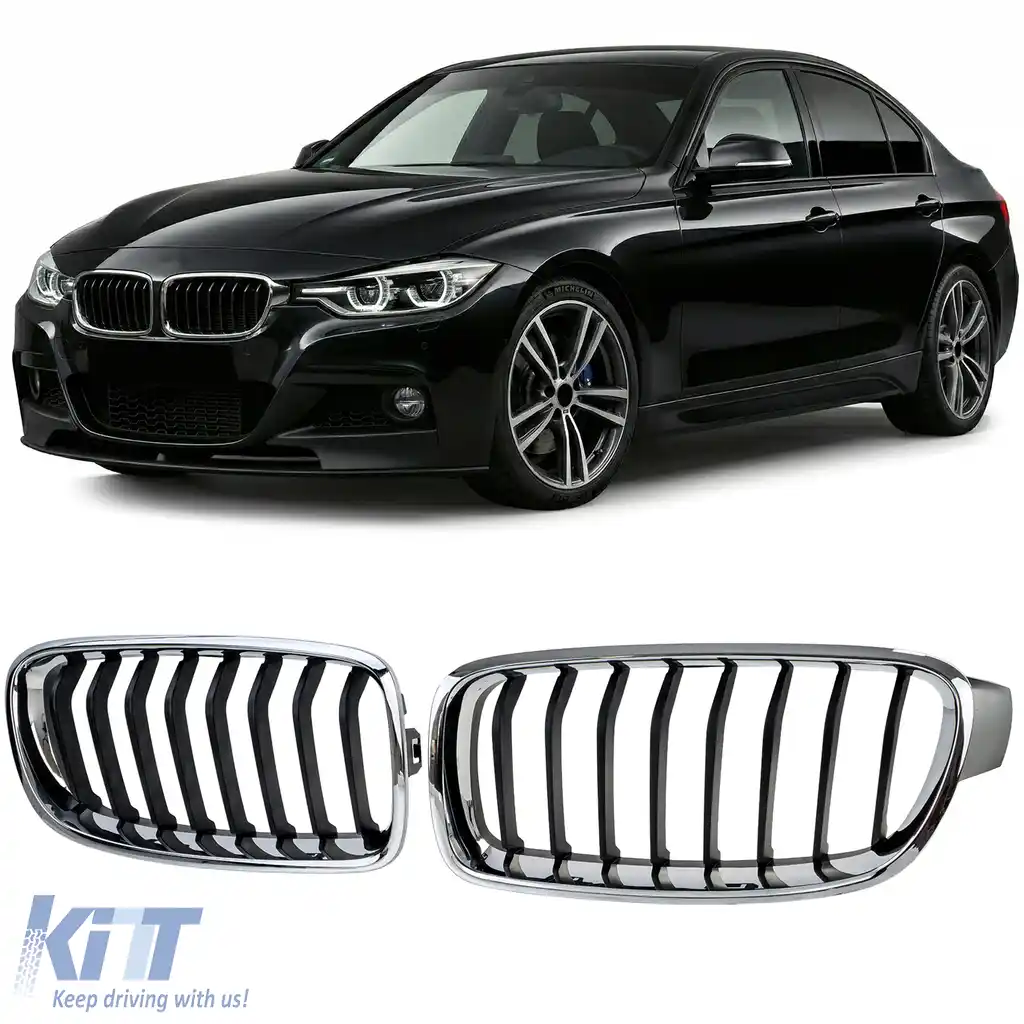 Grilă sport față neagră cromată, potrivită pentru BMW Seria 3 F30 F31 2011-2019