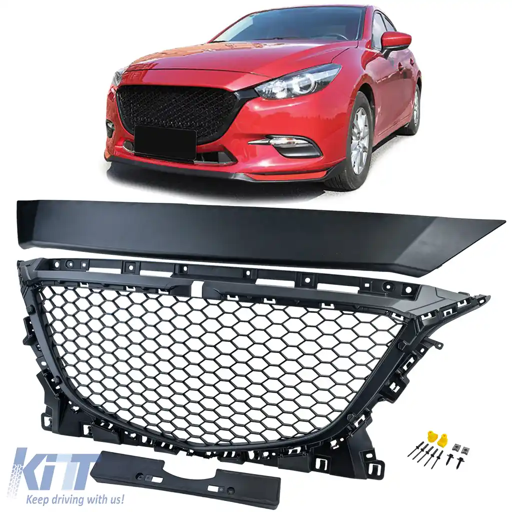 Grilă sport fără emblemă în design fagure negru, potrivită pentru Mazda 3 BM 2013-2017