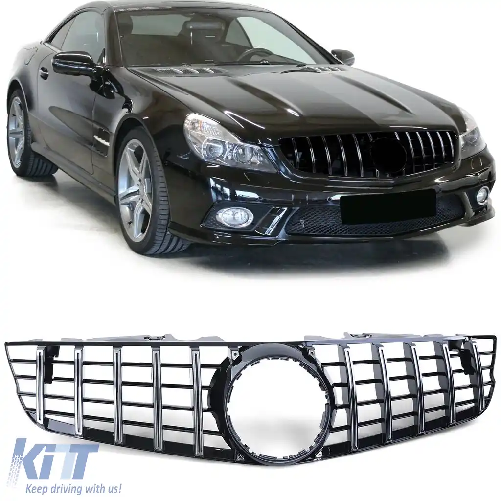 Grilă sport neagră lucioasă cromată, potrivită pentru Mercedes SL R230 facelift 08-12