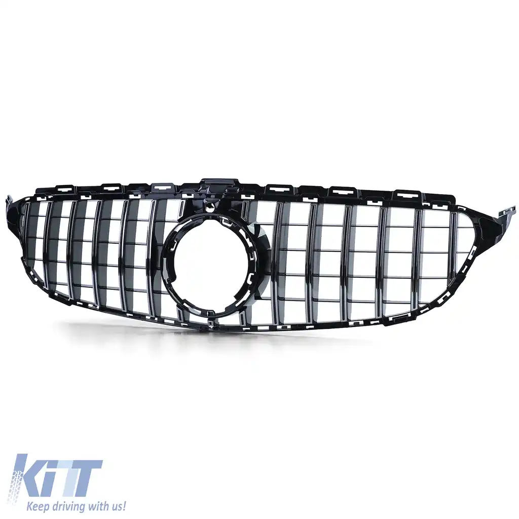Grilă sport neagră lucioasă cu crom pentru Mercedes C-Class W205 S205 18-21-image-6198339