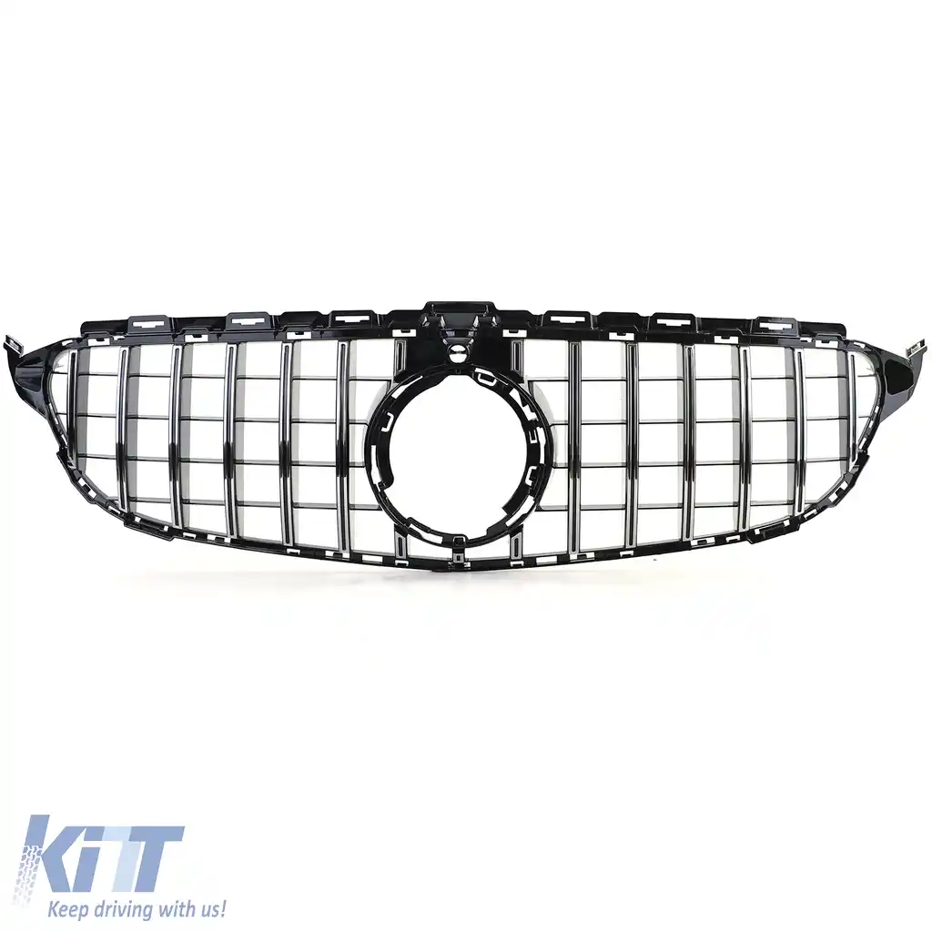 Grilă sport neagră lucioasă cu crom pentru Mercedes C-Class W205 S205 18-21-image-6198341