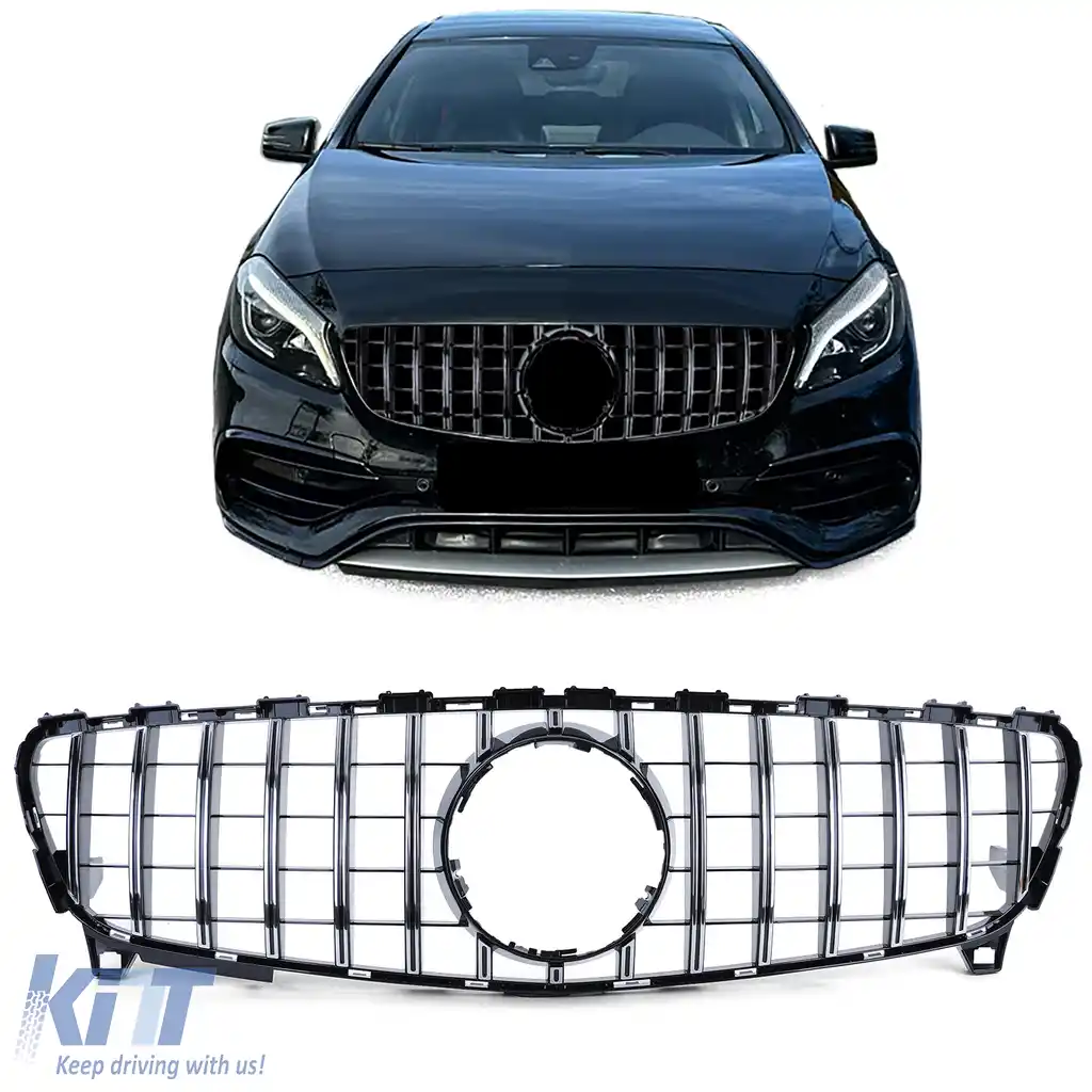 Grilă sport neagră lucioasă cu crom, potrivită pentru Mercedes W176 Facelift 15-18