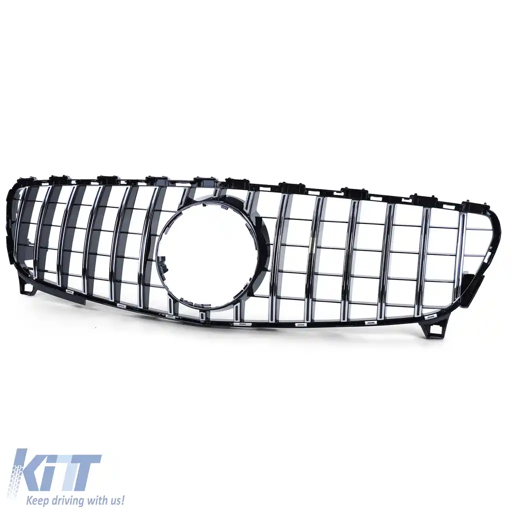 Grilă sport neagră lucioasă cu crom, potrivită pentru Mercedes W176 Facelift 15-18-image-6195028