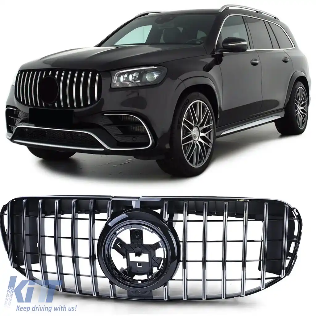 Grilă sport neagră lucioasă cu crom, potrivită pentru Mercedes GLS X167 din 2019