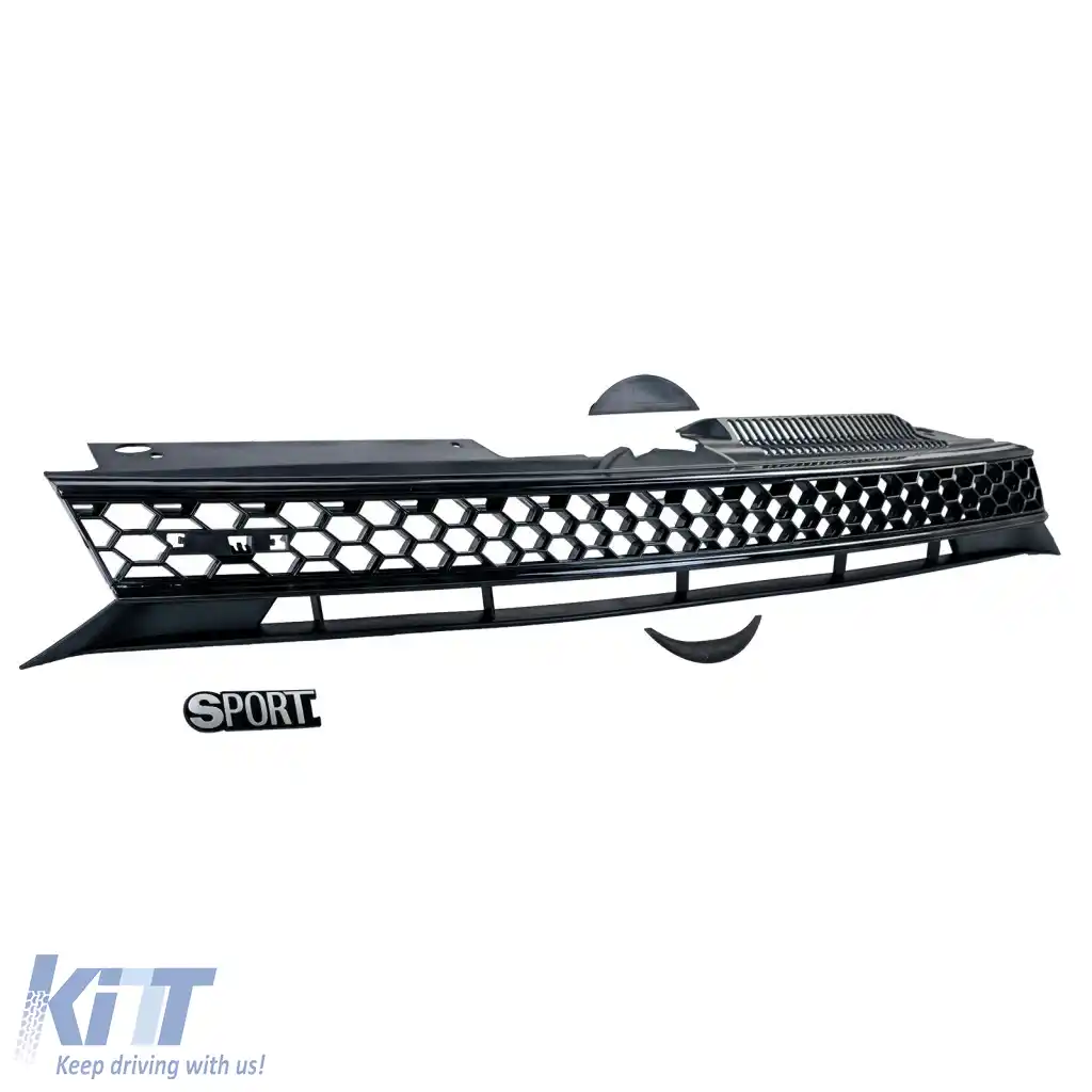 Grilă sport neagră lucioasă fără emblemă, potrivită pentru VW Golf 6, inclusiv GTI + R-image-6278075