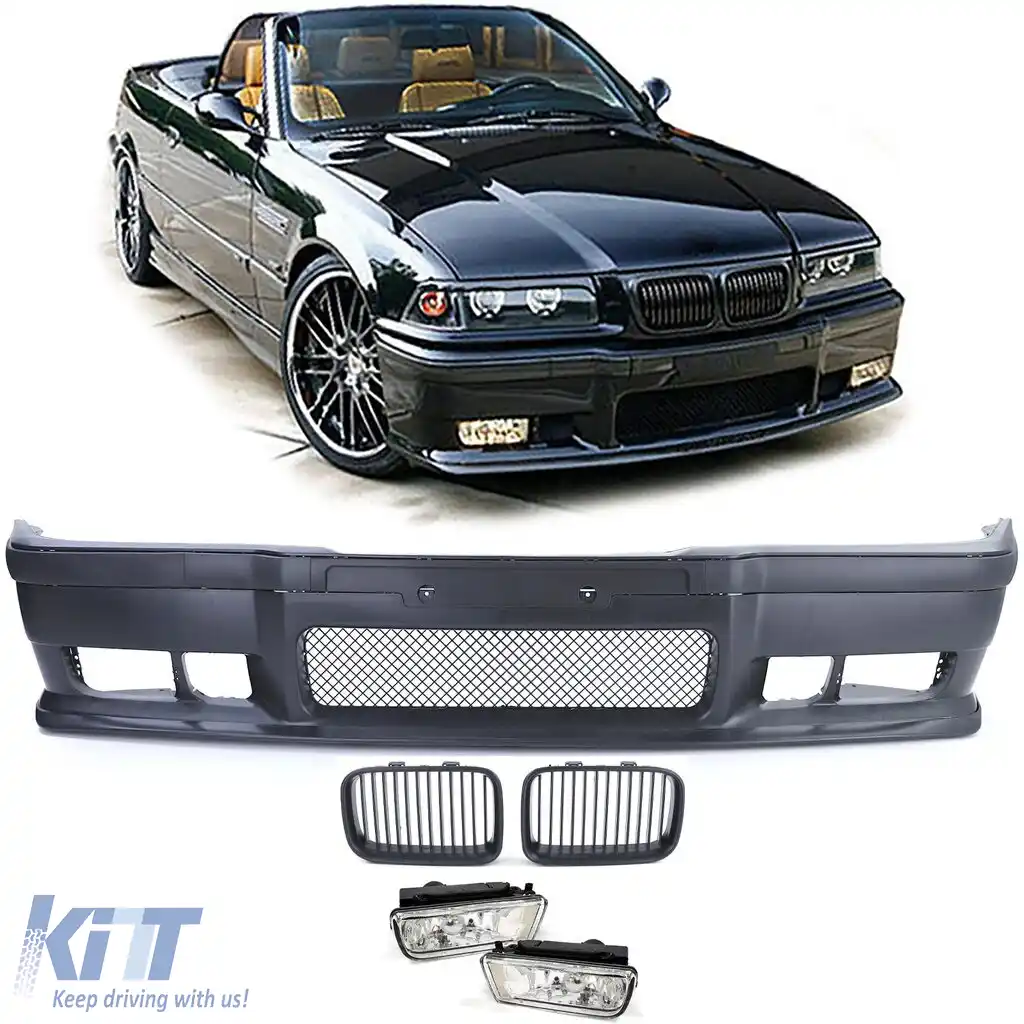 Grilă sport pentru bara de protecție cu faruri de ceață din sticlă clară, potrivită pentru BMW Seria 3 E36