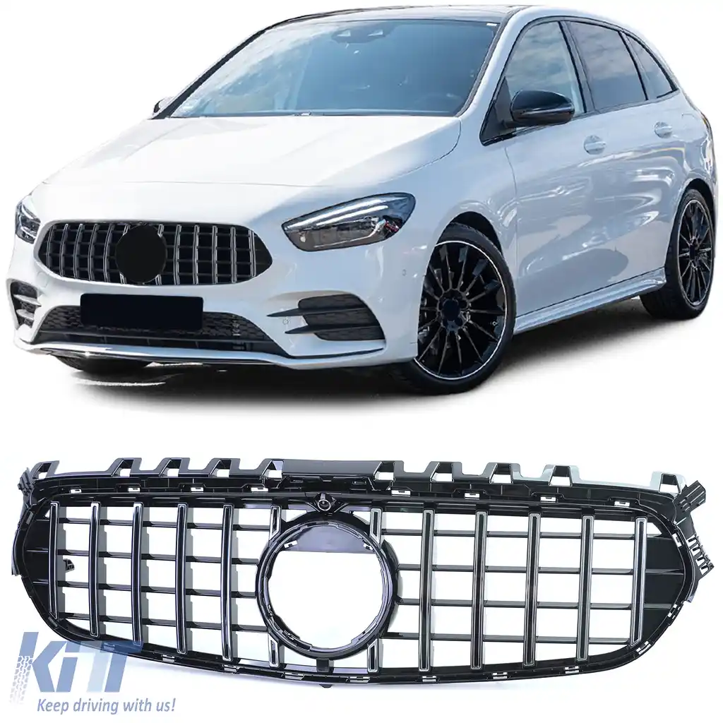 Grilă sport radiator neagră lucioasă cromată, potrivită pentru Mercedes B-Class W247 din 18