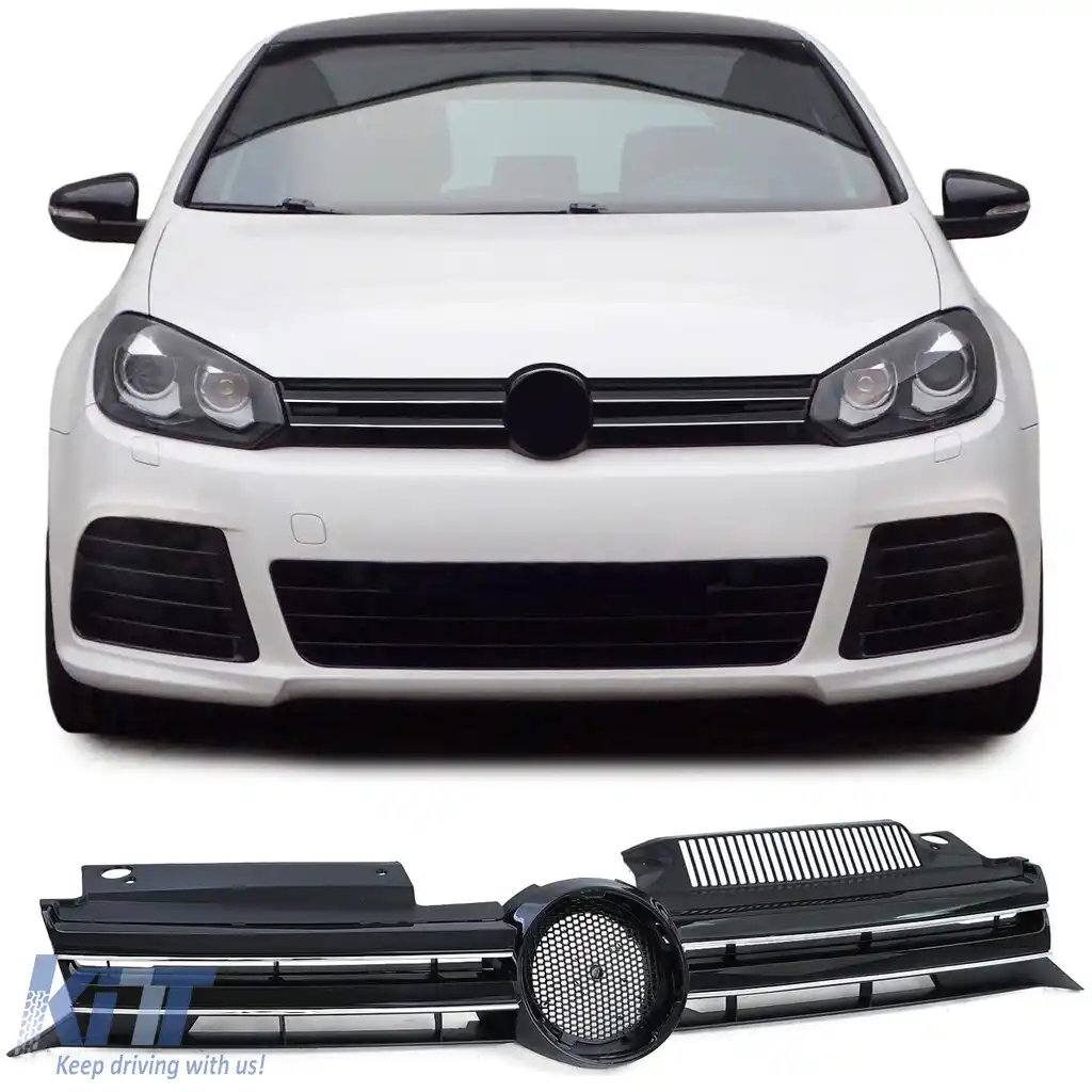 Grilă Sport Radiator Neagră Lucioasă cu Benzi Cromate, potrivită pentru VW Golf 6 08-13