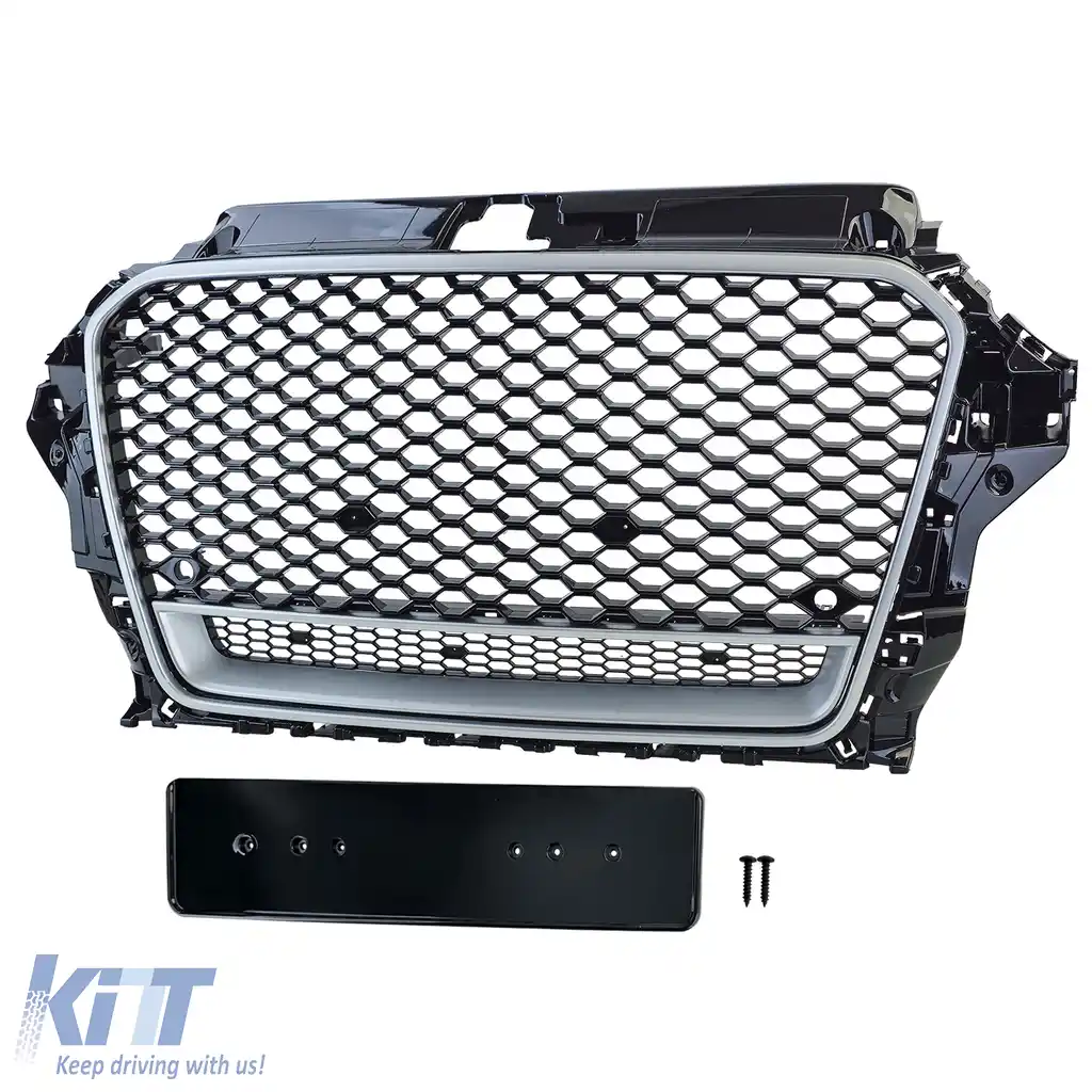 Grilă sport tip fagure neagră lucioasă cu argintiu, potrivită pentru Audi A3 tip 8V 12-16-image-6210396