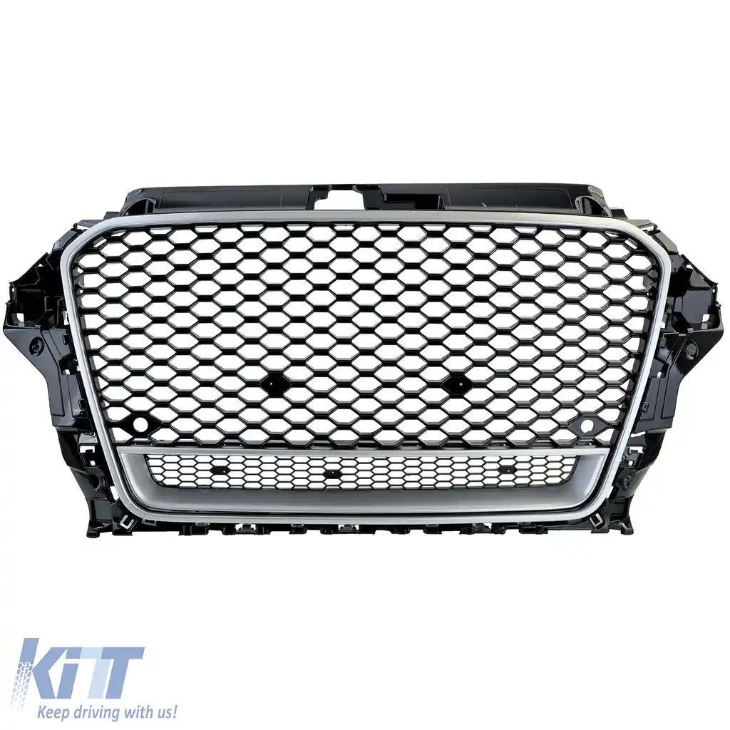 Grilă sport tip fagure neagră lucioasă cu argintiu, potrivită pentru Audi A3 tip 8V 12-16-image-6210397