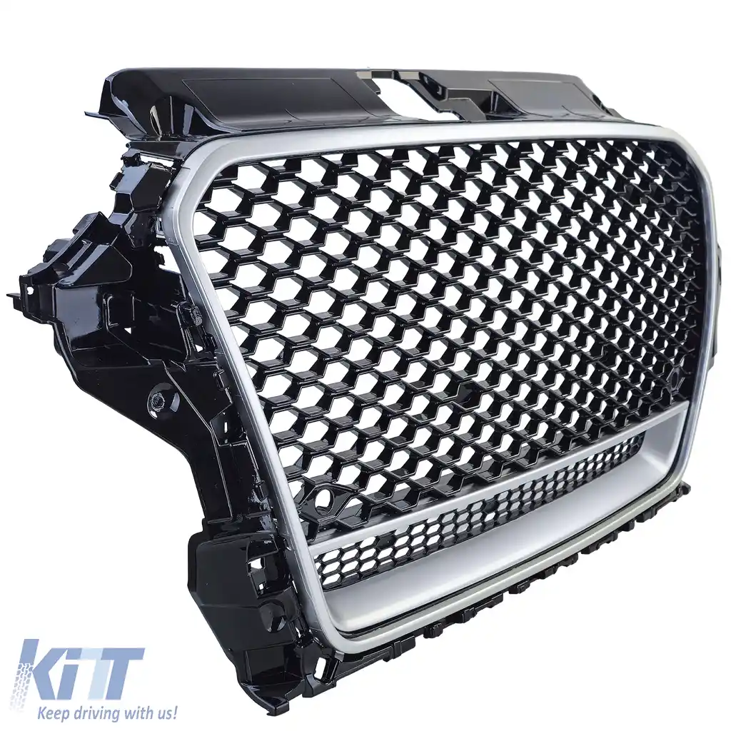 Grilă sport tip fagure neagră lucioasă cu argintiu, potrivită pentru Audi A3 tip 8V 12-16-image-6210398