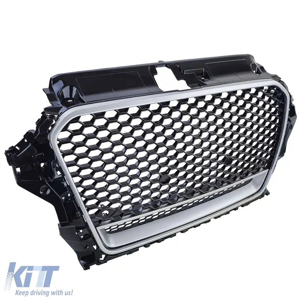 Grilă sport tip fagure neagră lucioasă cu argintiu, potrivită pentru Audi A3 tip 8V 12-16-image-6210399
