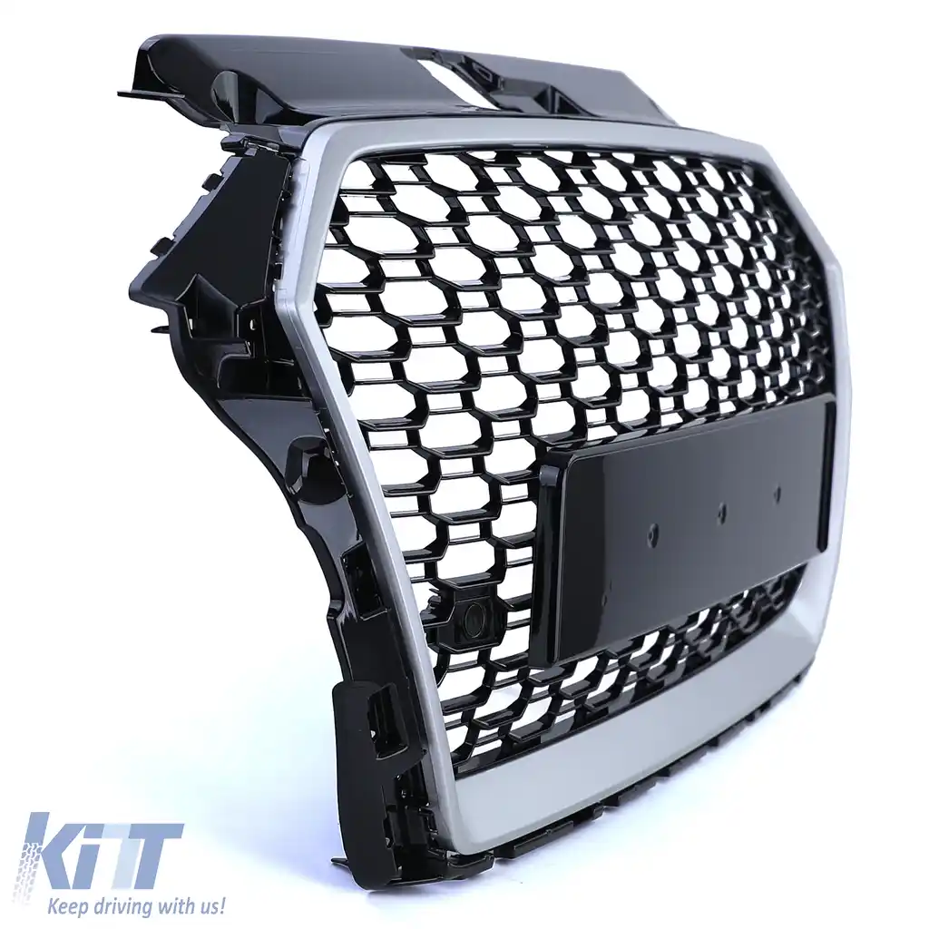 Grilă sport tip fagure neagră lucioasă cu argintiu, potrivită pentru Audi A3 8V 16-20 fără ACC-image-6257551