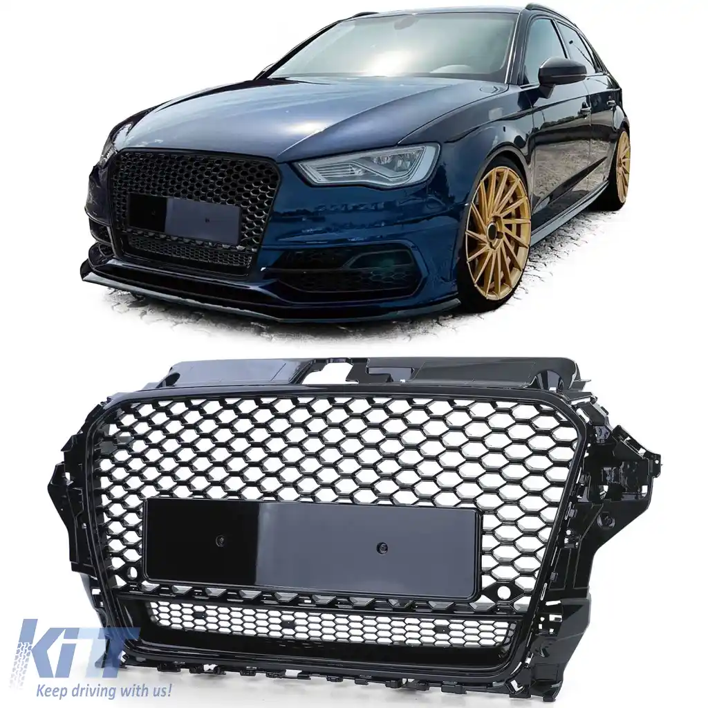 Grilă sport tip fagure neagră lucioasă, potrivită pentru Audi A3 8V 12-16