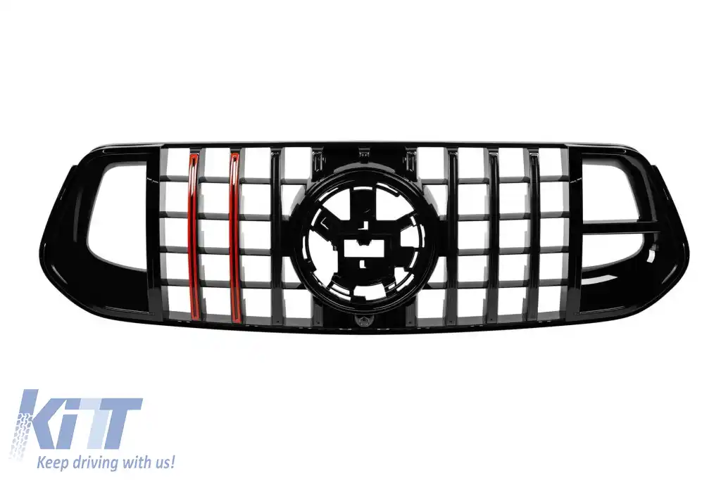 Grilă tip BS potrivită pentru Mercedes GLE SUV W167, GLE Coupe C167 2019-2023 cu deschidere pentru cameră, pentru modelul echipat cu bara de protecție frontală A Design Line, lac negru