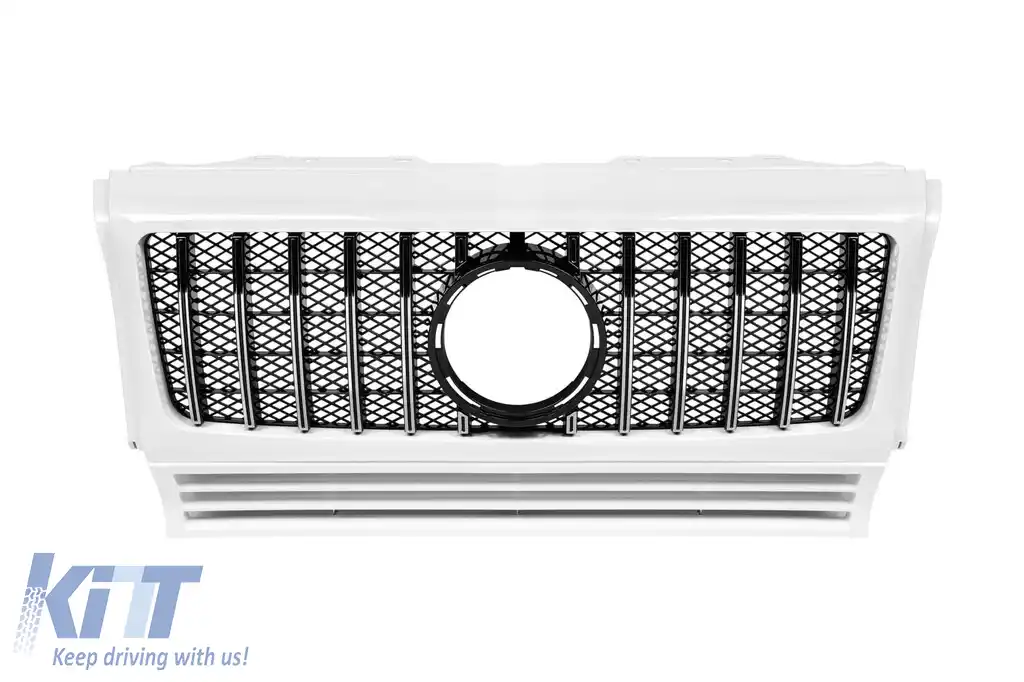 Grilă tip GT crom/alb potrivită pentru Mercedes G-Class W463 1990-2018