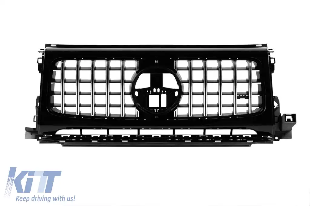 Grilă tip GT crom/neagră cu capace pentru faruri, potrivită pentru Mercedes G-Class W465 după 2025-image-6237127