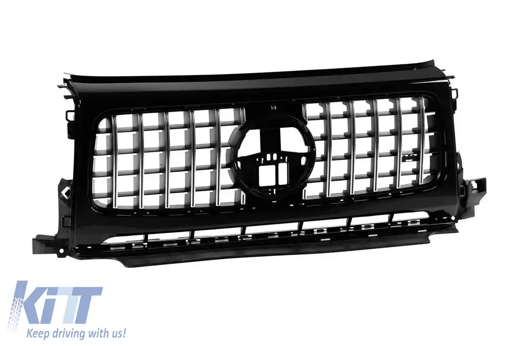 Grilă tip GT crom/neagră cu capace pentru faruri, potrivită pentru Mercedes G-Class W465 după 2025-image-6237128