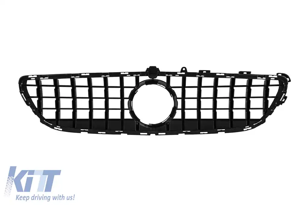 Grilă tip GT crom/neagră potrivită pentru Mercedes CLS C218 2015-2018 cu deschidere pentru cameră-image-6145697