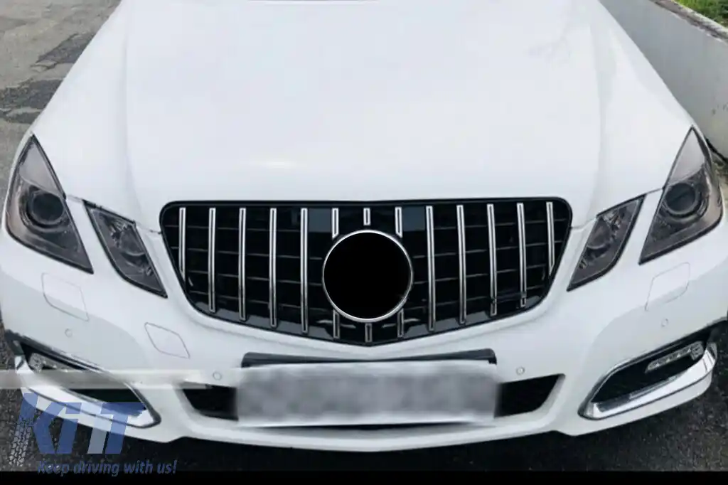 Grilă tip GT crom/neagră potrivită pentru Mercedes E-Class W212 2009-2013 fără deschidere pentru cameră-image-6145728