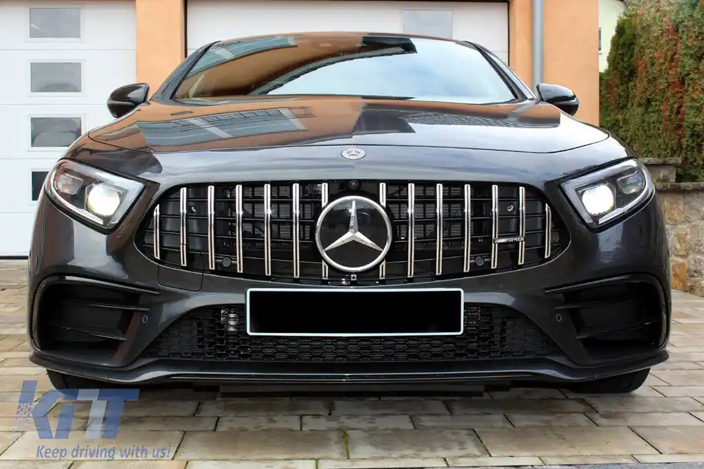 Grilă tip GT crom/neagră, potrivită pentru Mercedes CLS C257 după 2019, cu deschidere pentru cameră-image-6146047