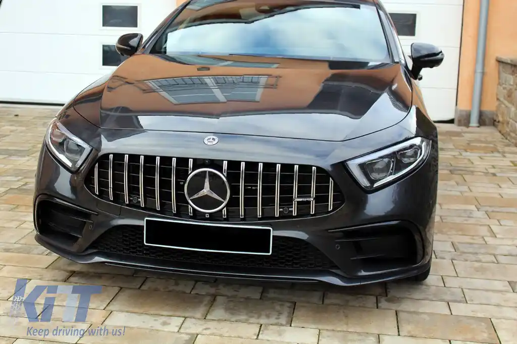Grilă tip GT crom/neagră, potrivită pentru Mercedes CLS C257 după 2019, cu deschidere pentru cameră-image-6146048