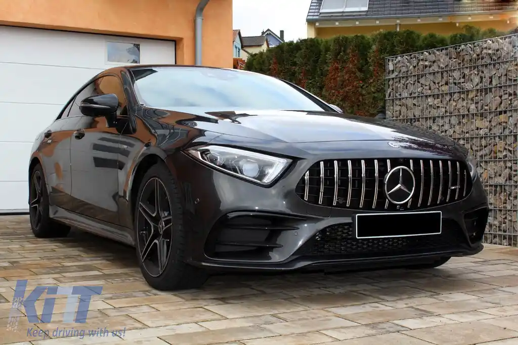 Grilă tip GT crom/neagră, potrivită pentru Mercedes CLS C257 după 2019, cu deschidere pentru cameră-image-6146049