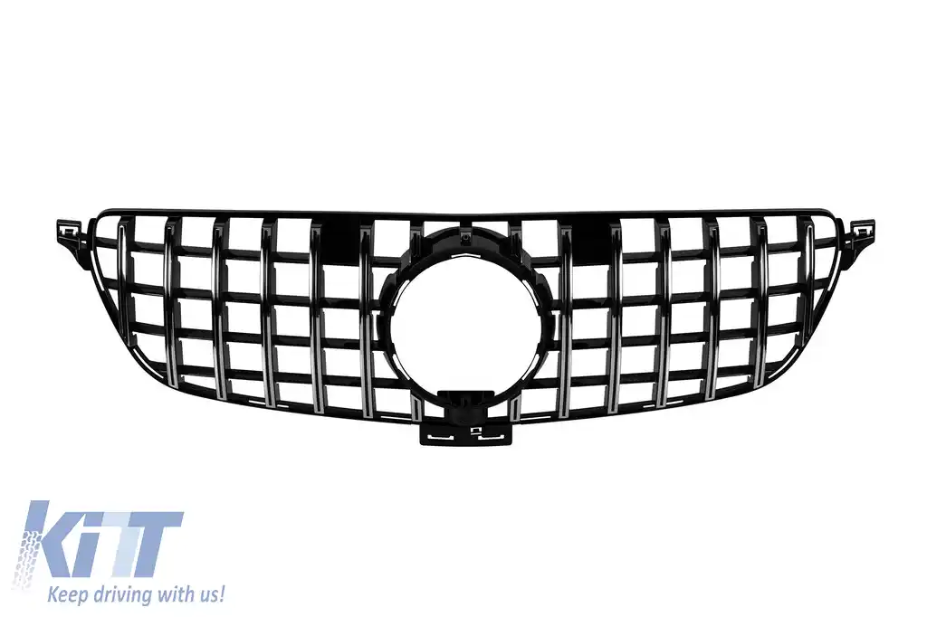 Grilă tip GT crom/neagră potrivită pentru Mercedes GLE SUV W166, GLE Coupe C292 2015-2019 cu deschidere pentru cameră