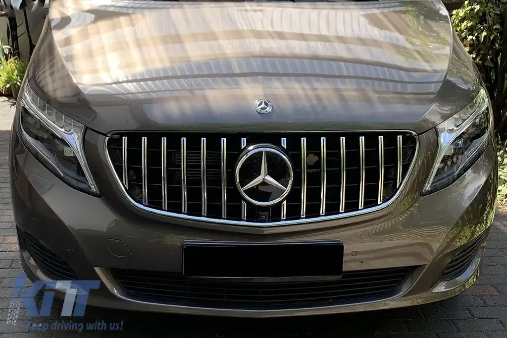 Grilă tip GT crom/neagră potrivită pentru Mercedes V-Class W447 2020-2023 pentru modelul cu bara de protecție frontală standard-image-6146158