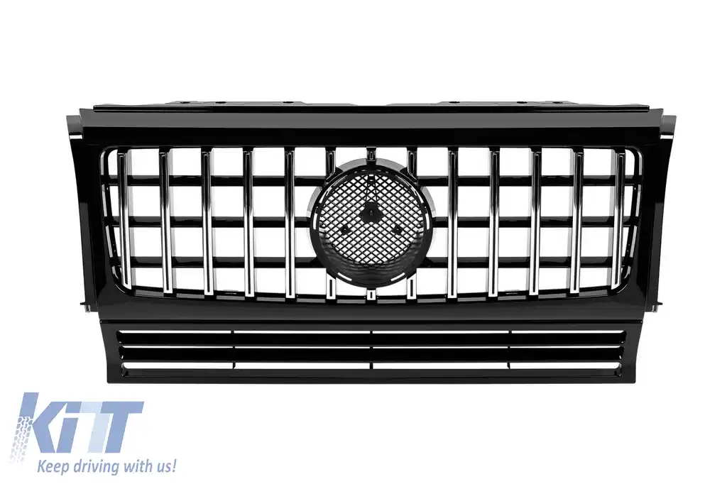 Grilă tip GT crom/neagră potrivită pentru Mercedes G-Class W463 1990-2018