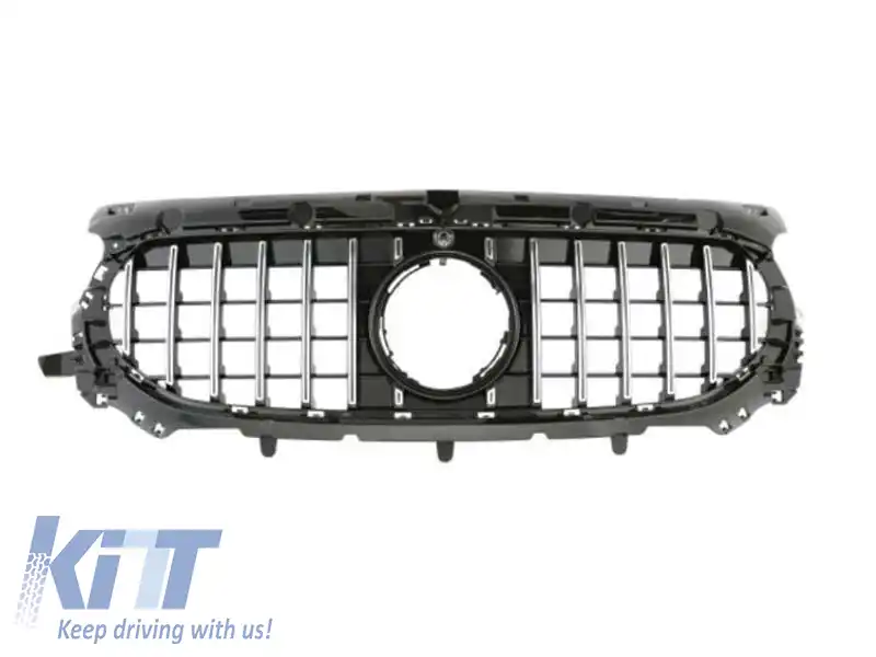 Grilă tip GT crom/neagră potrivită pentru Mercedes GLA H247 după 2024 cu bumper standard