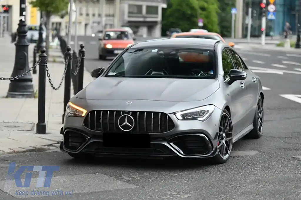 Grilă tip GT crom/neagră potrivită pentru Mercedes CLA C118 2019-2023 cu deschidere pentru cameră-image-6236886