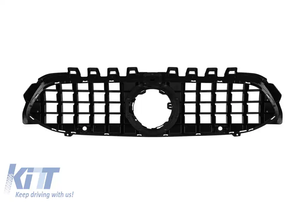 Grilă tip GT crom/neagră potrivită pentru Mercedes A-Class W177 2018-2022 cu deschidere pentru cameră-image-6265533