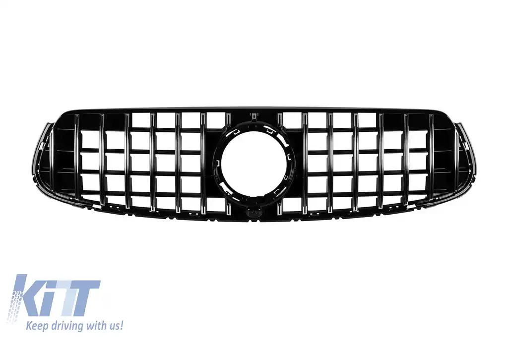 Grilă tip GT crom/negru, potrivită pentru Mercedes GLC SUV X253, GLC Coupe C253 după 2019, cu deschidere pentru cameră