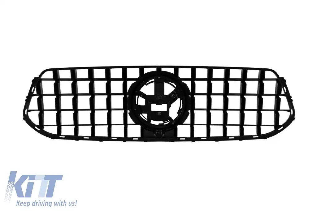Grilă tip GT cu lac negru, potrivită pentru Mercedes GLE W167, GLE Coupe C167 2019-2022, cu deschidere pentru cameră, pentru modelul echipat cu bara de protecție frontală A Design-image-6265556