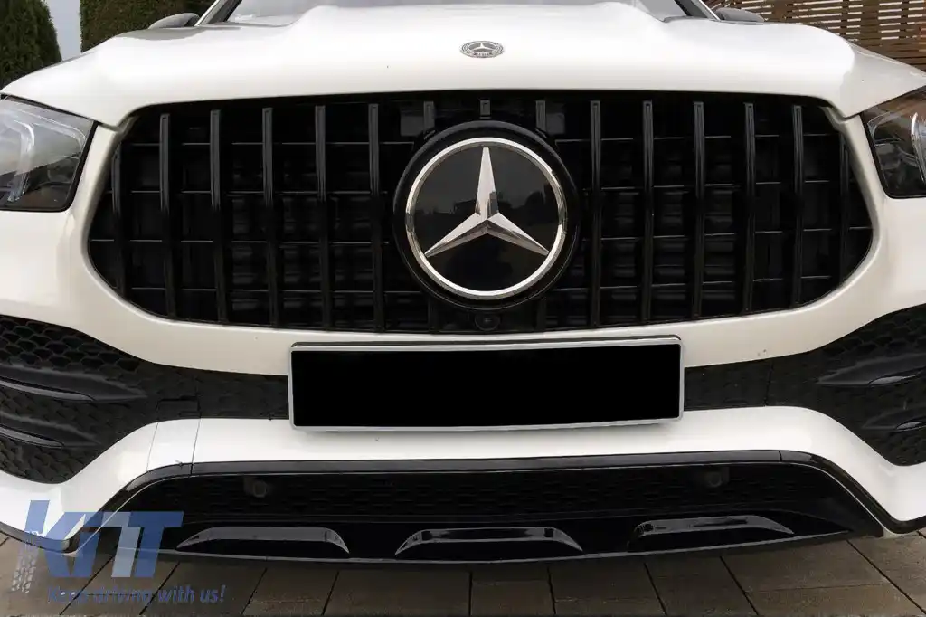 Grilă tip GT cu lac negru, potrivită pentru Mercedes GLE W167, GLE Coupe C167 2019-2022, cu deschidere pentru cameră, pentru modelul echipat cu bara de protecție frontală A Design-image-6265558