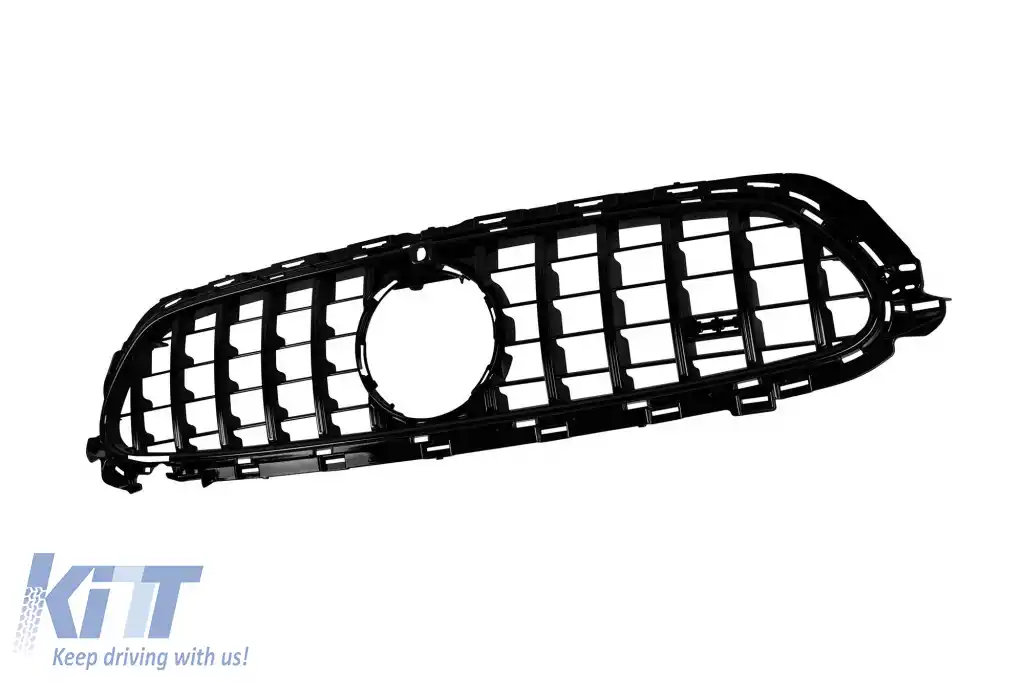 Grilă tip GT vopsită în negru, potrivită pentru Mercedes E-Class W213 sedan, S213 break, C238 coupe, A238 cabrio A Design Sport line & Avantgarde, E53 A Design după 2020 cu deschidere pentru cameră-image-6265569