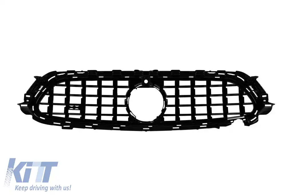 Grilă tip GT vopsită în negru, potrivită pentru Mercedes E-Class W213 sedan, S213 break, C238 coupe, A238 cabrio A Design Sport line & Avantgarde, E53 A Design după 2020 cu deschidere pentru cameră-image-6265570