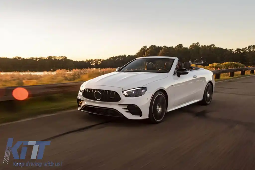 Grilă tip GT vopsită în negru, potrivită pentru Mercedes E-Class W213 sedan, S213 break, C238 coupe, A238 cabrio A Design Sport line & Avantgarde, E53 A Design după 2020 cu deschidere pentru cameră-image-6265574