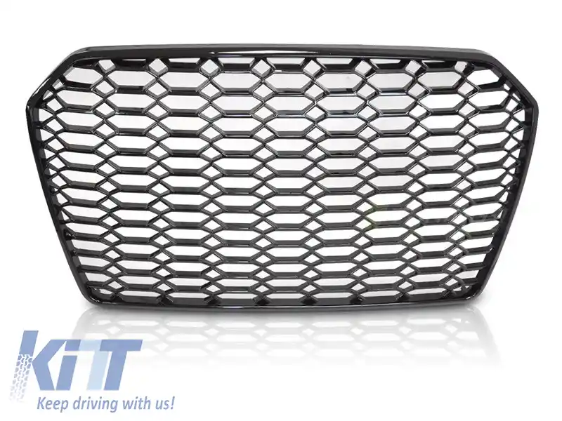 Grilă tip RS cu lac negru, potrivită pentru Audi A6 C7 sedan, break 2014-2018 pentru bara standard și S-line-image-6236841