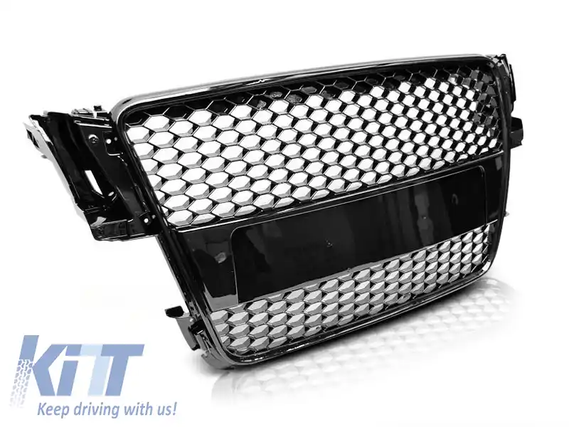 Grilă tip RS vopsită în negru, potrivită pentru Audi A5 2007-2011 Sportback, coupe, cabrio cu bara de protecție standard sau S-line