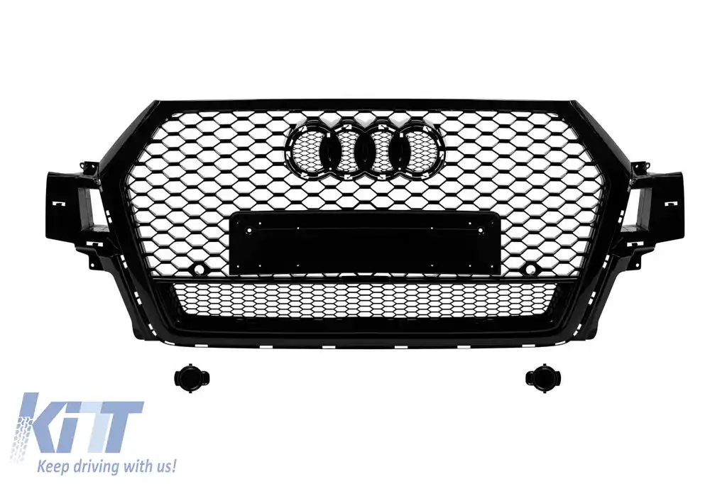 image-49-Grilă tip RSQ7 cu lac negru, potrivită pentru Audi Q7 2015-2019, cu deschideri pentru senzori de parcare