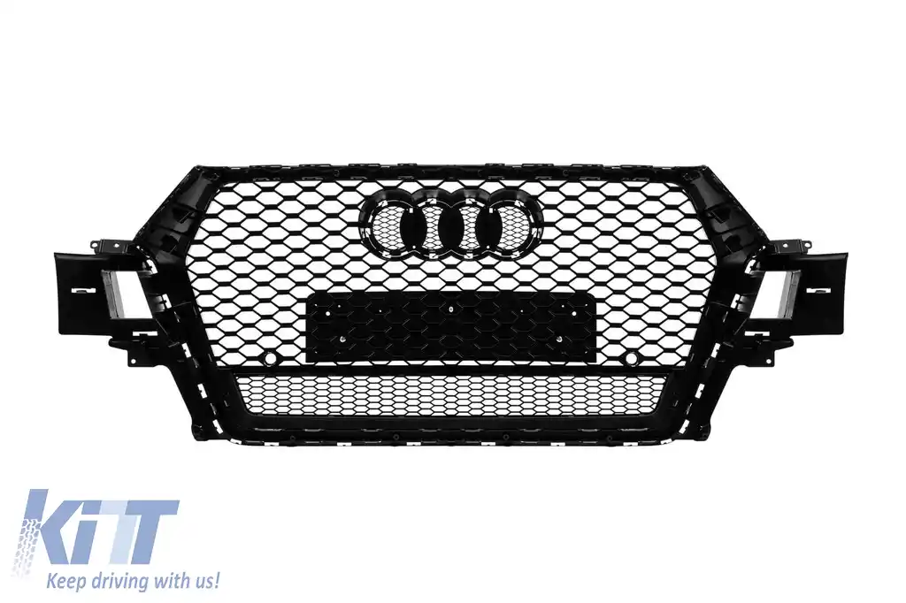 Grilă tip RSQ7 cu lac negru, potrivită pentru Audi Q7 2015-2019, cu deschideri pentru senzori de parcare-image-6163667