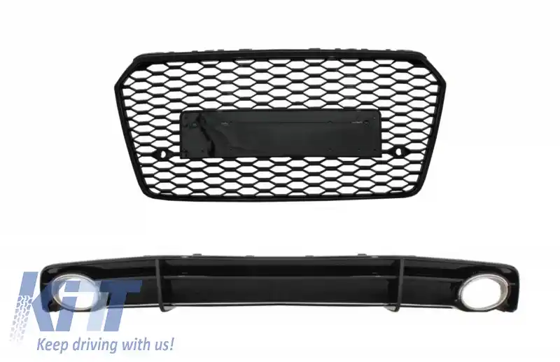 Grila Bara Fata cu Difuzor Bara Spate si Ornamente Evacuare compatibil cu Audi A7 4G Facelift (2015-2017) RS7 Design only S Line